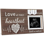 Garybank Love at First Heartbeat Ultrasound Picture Frame front view showcasing wooden countdown tiles and string art heart design