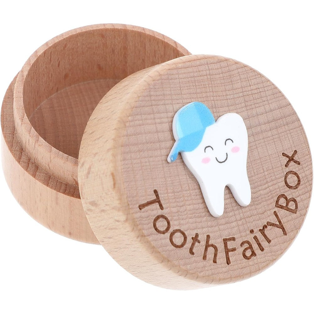 Aeaocvo wooden tooth fairy box front view with 3D tooth lid