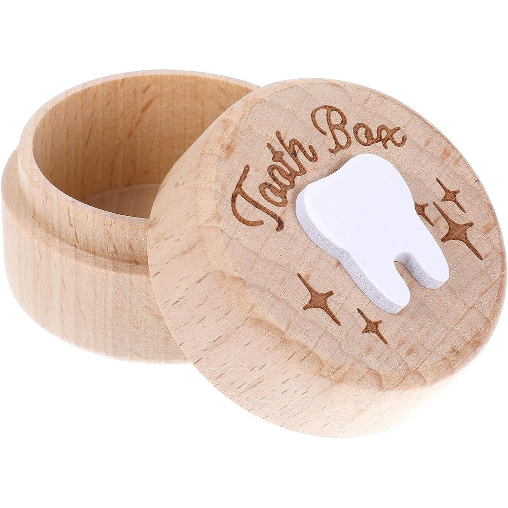 Aolso wooden tooth keepsake box front view with 3D carved lid.