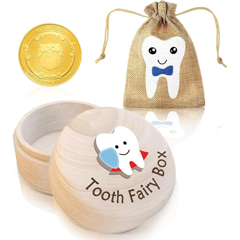 Vynflick wooden tooth fairy keepsake box with coins