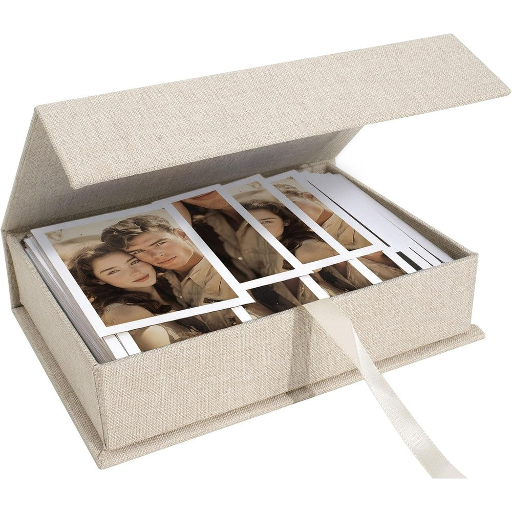 Hiwhy beige 8x10 linen photo storage box front view