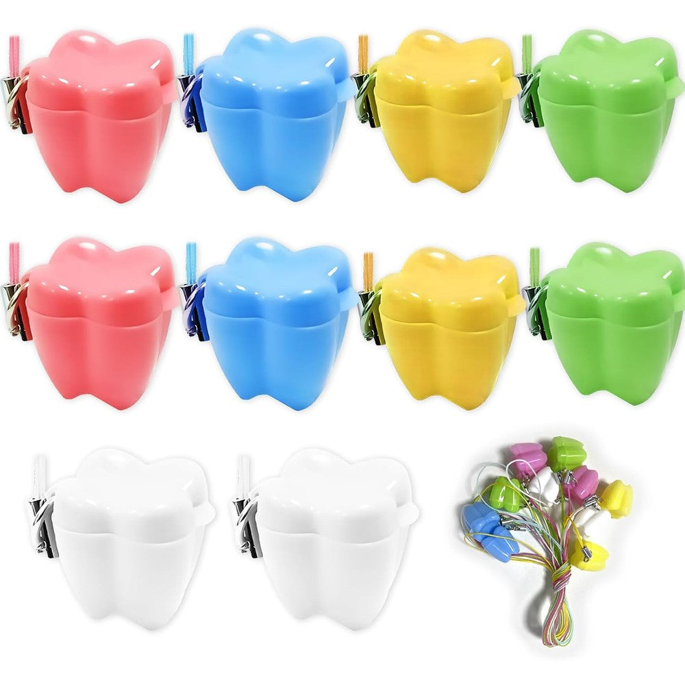 Ceonam 10 piece baby tooth keepsake box set front view of colorful containers