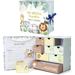 Ojustbeok baby keepsake box front view with jungle animal theme
