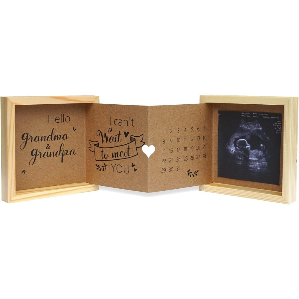 HAMUIERS pregnancy announcement box for grandparents front view closed brown wooden case