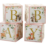 Kate Aspen Pink Woodland Baby Boxes front view with gold letters