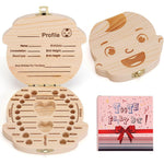 Nashrio Baby Tooth Box Wooden Kids Keepsake Organizer For Baby Teeth With Tweezers Boy Edition - Image 1