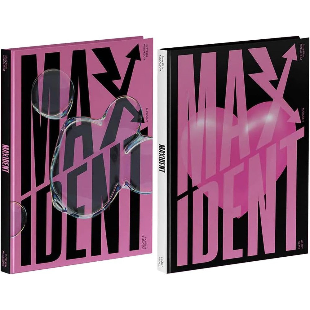 Dreamus Stray Kids Maxident album set front view featuring T-Crush and Heart version covers side by side