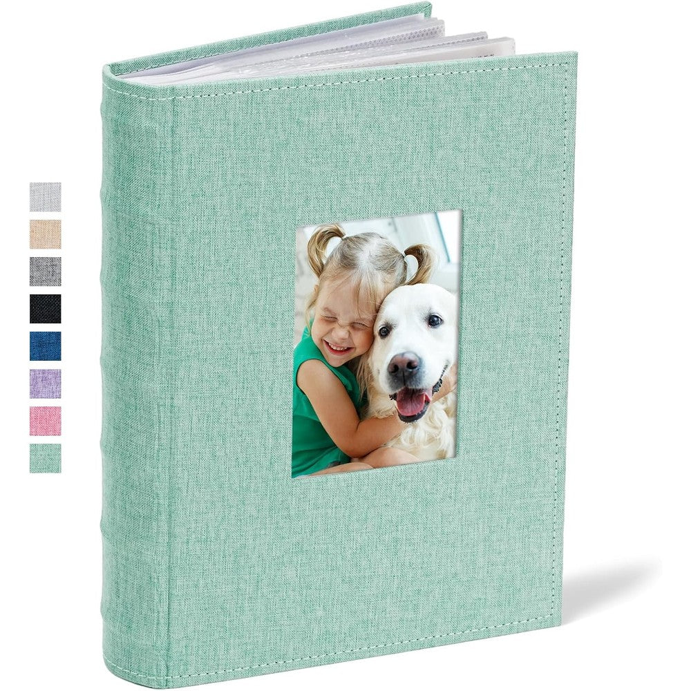 Vienrose photo album in green linen front view premium keepsake book