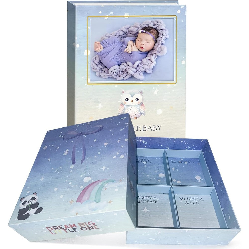 Kani Leon LLC baby memory book and keepsake box front view featuring Dream Big Little One theme for newborn milestone tracking