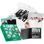 P1Harmony 8th Mini Album DUH Plain White T Version box set showing premium branded cotton t-shirt and photobook front view