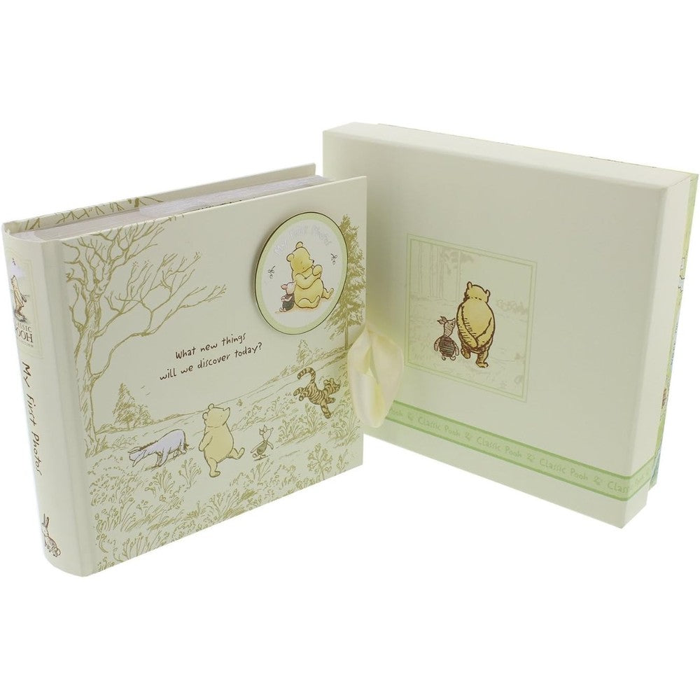 Disney Classic Pooh My First Photos Baby Album front view packaged in premium gift box.
