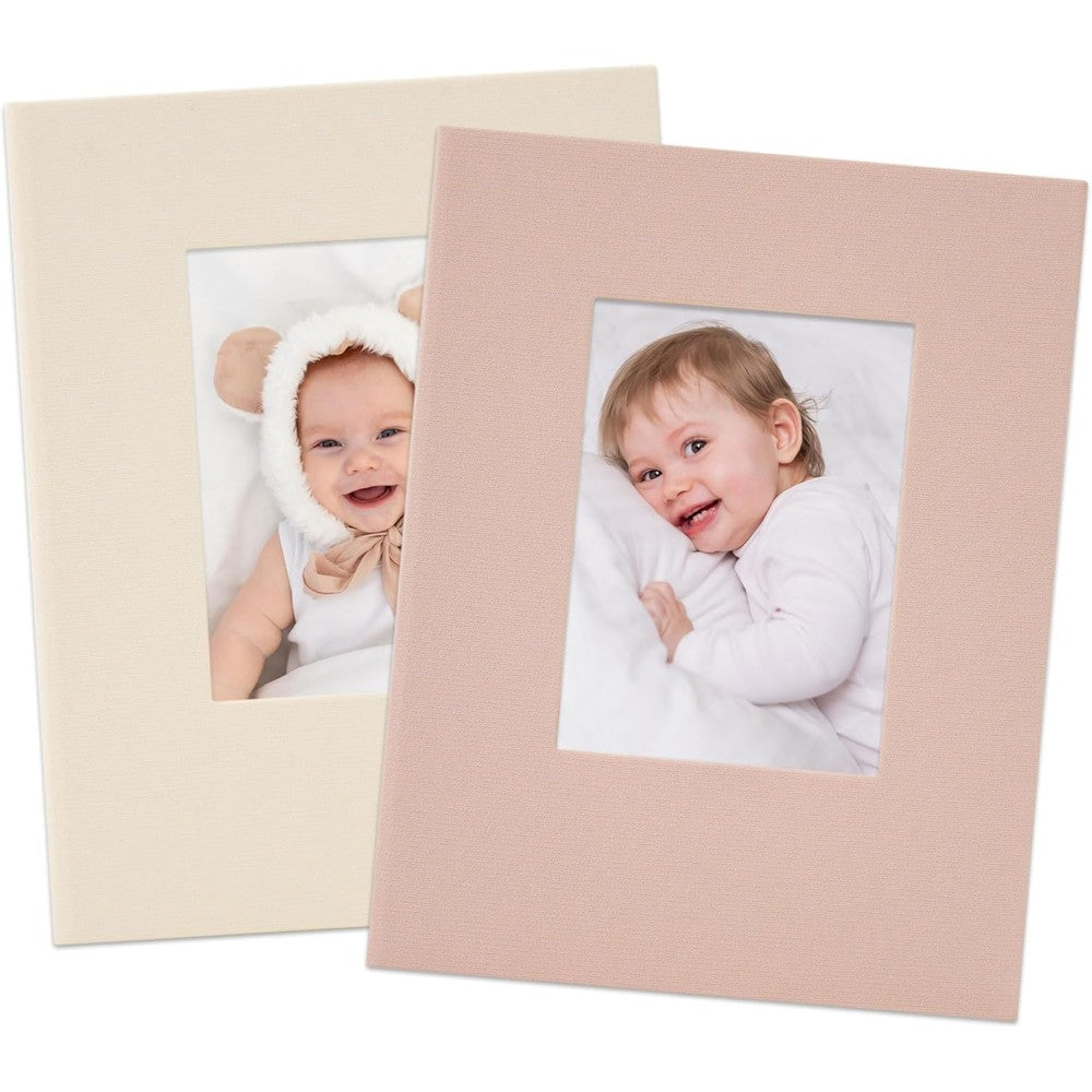 Vienrose Morandi fabric cover photo album pack of two front view showing beige and pink linen textures.