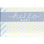 Malden International Designs Hello Baby Photo Album front view showing mint stripes and yellow polka dot cover
