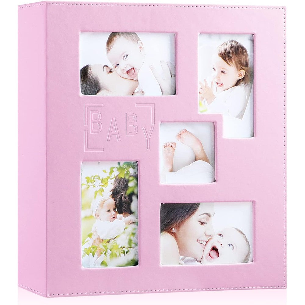 Ywlake baby photo album front view pink leather cover with collage window