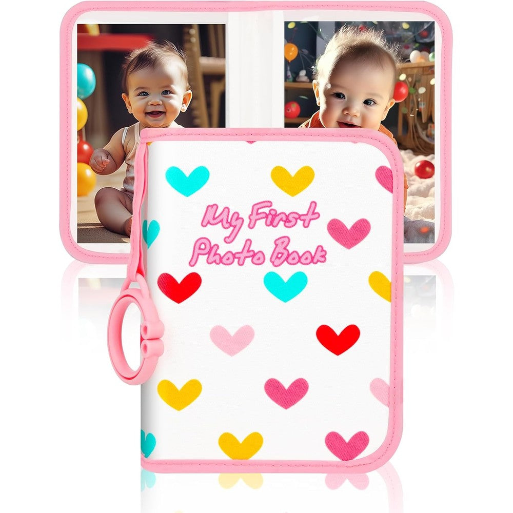 Niselity baby soft cloth photo album front view showing colorful hearts design