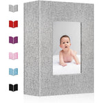 EJBLFE small photo album gray linen cover front view showing customisable display window