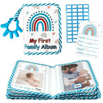 BOHEMIABY My First Family Photo Album front view showing blue hand design cloth cover.