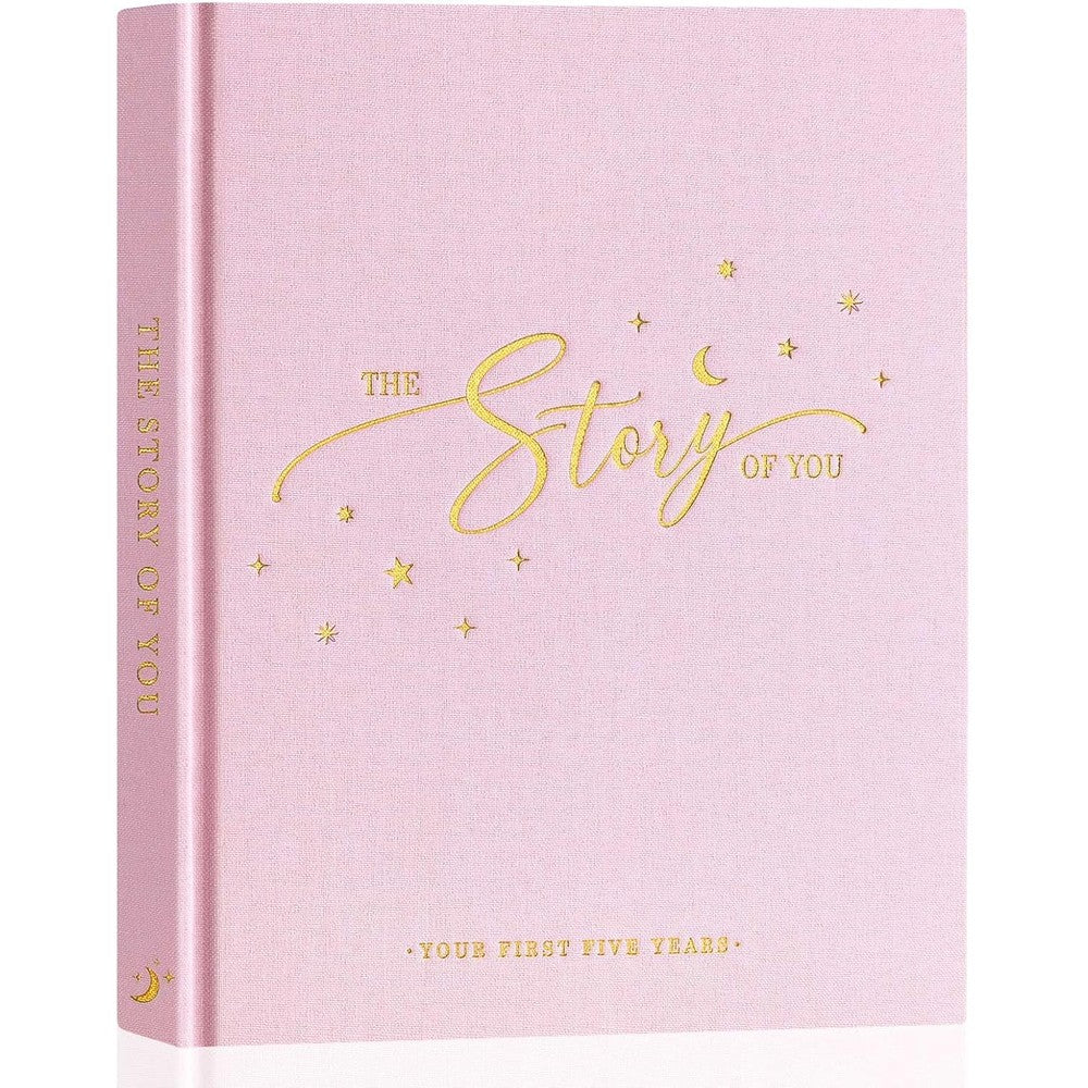 Lanpn Baby Memory Book pink linen front cover with gold foil lettering