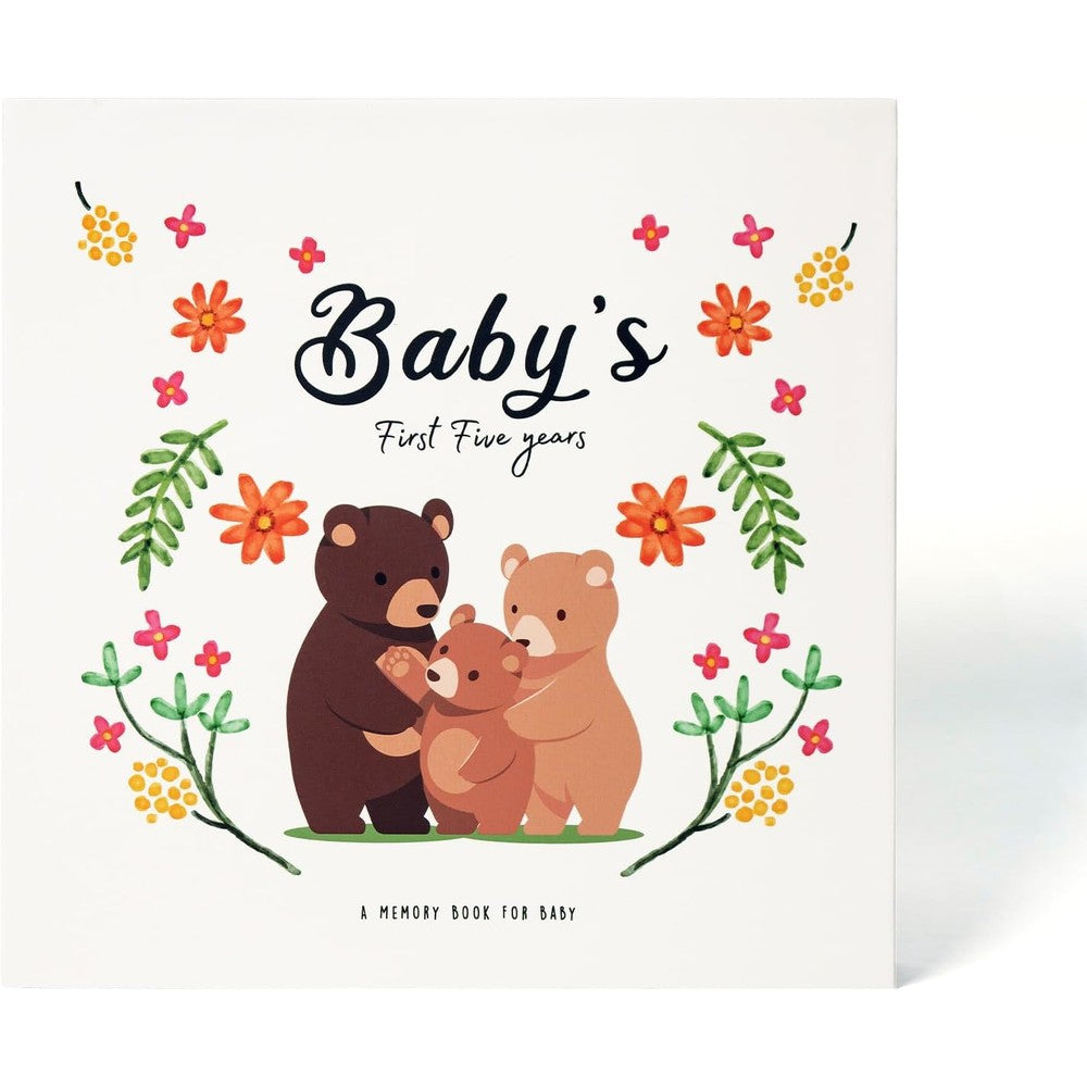 Comix Baby Memory Book First Five Years front view of the premium linen cover with gold foil detailing