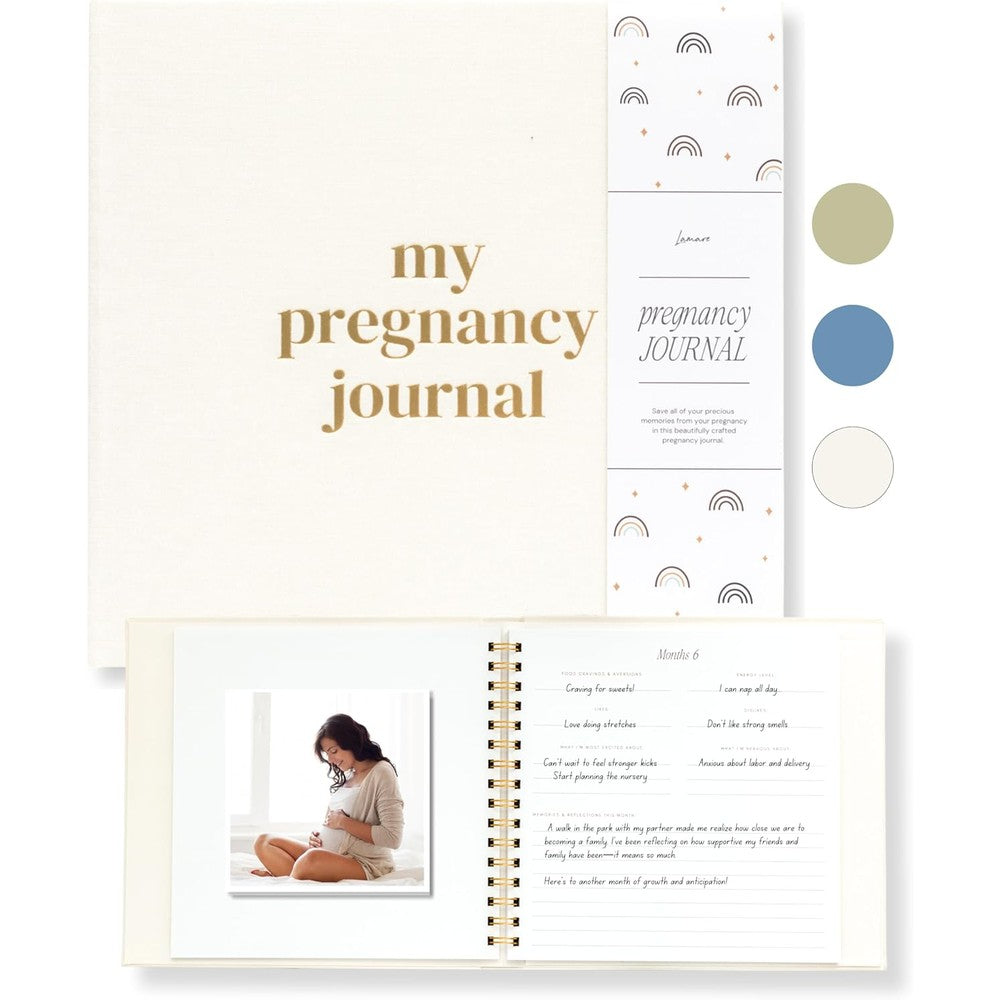Lamare Pregnancy Journal white linen hardcover front view