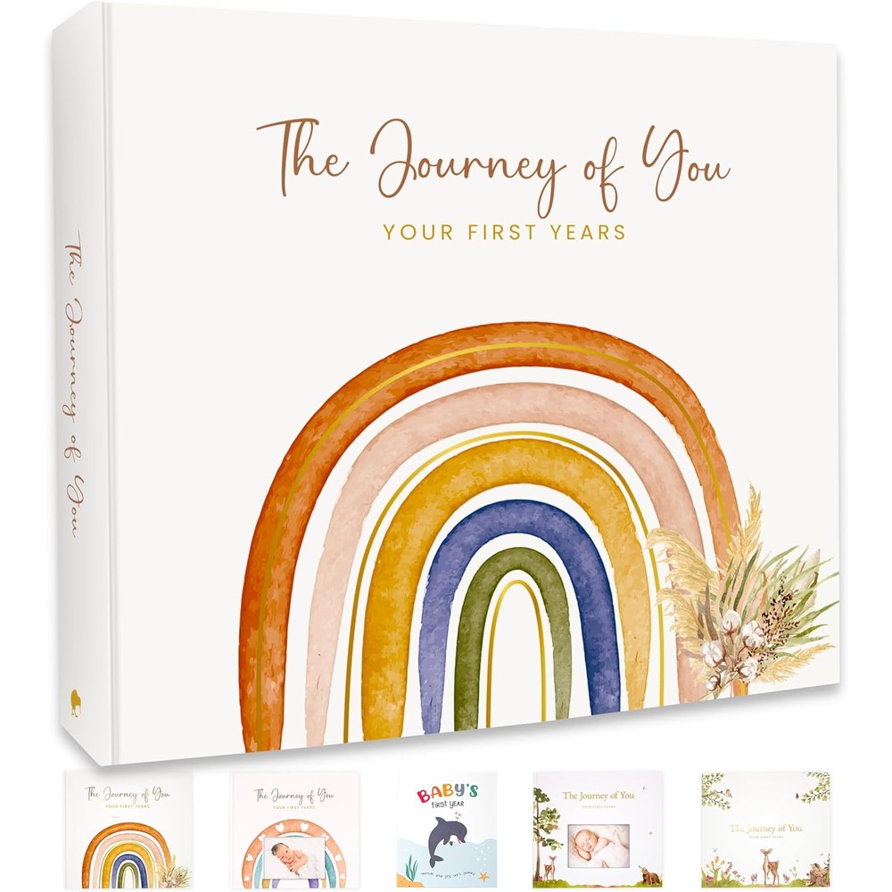 Kids N All baby memory book front view showing boho rainbow cover design