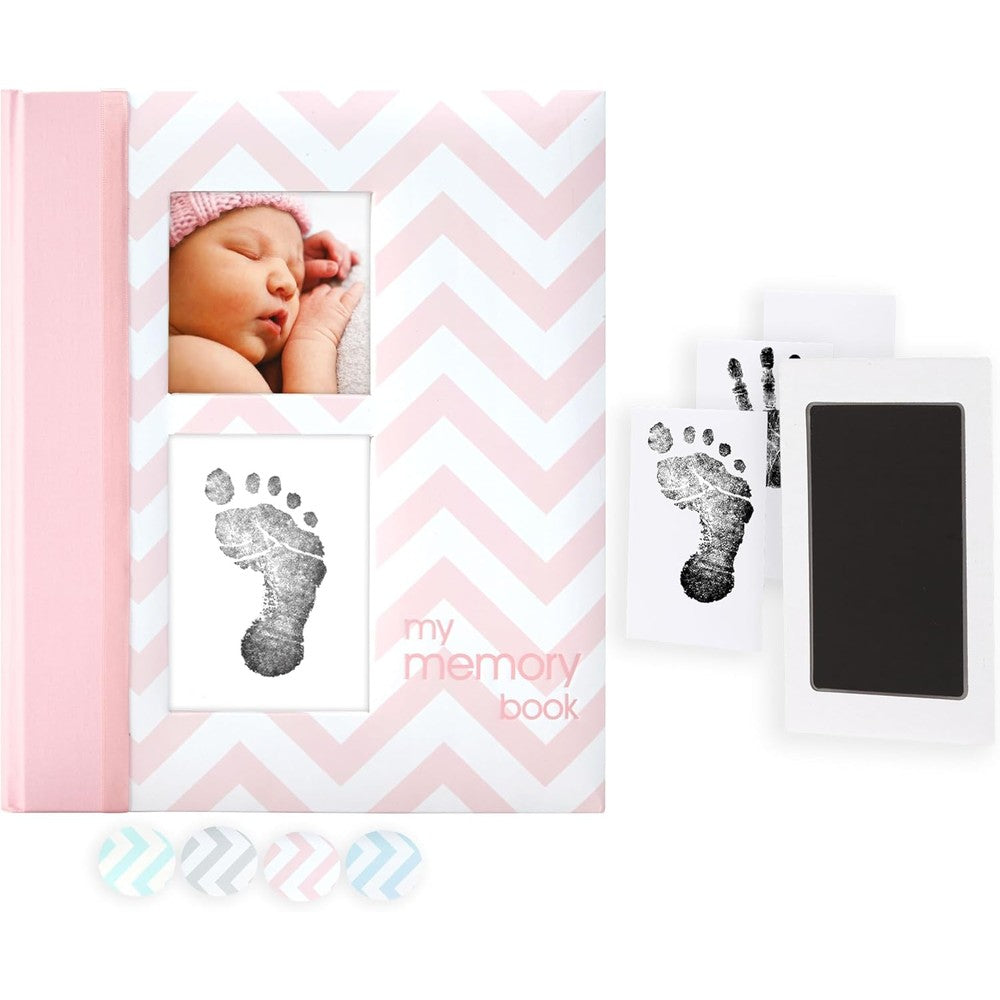Pearhead Pink Chevron Baby Memory Book front view