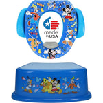 Disney Mickey Mouse Pals at Play potty training set front view showing cushioned seat and step stool