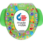 Sesame Street Framed Friends soft potty seat front view showing green base and Elmo graphics