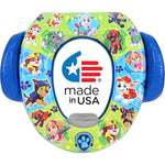 Nickelodeon PAW Patrol Mission Paw Soft Potty Seat front view showing colorful pup graphics.