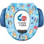 Ginsey Bluey Soft Potty Seat front view showcasing the cushioned character design and blue easy-grip side handles.