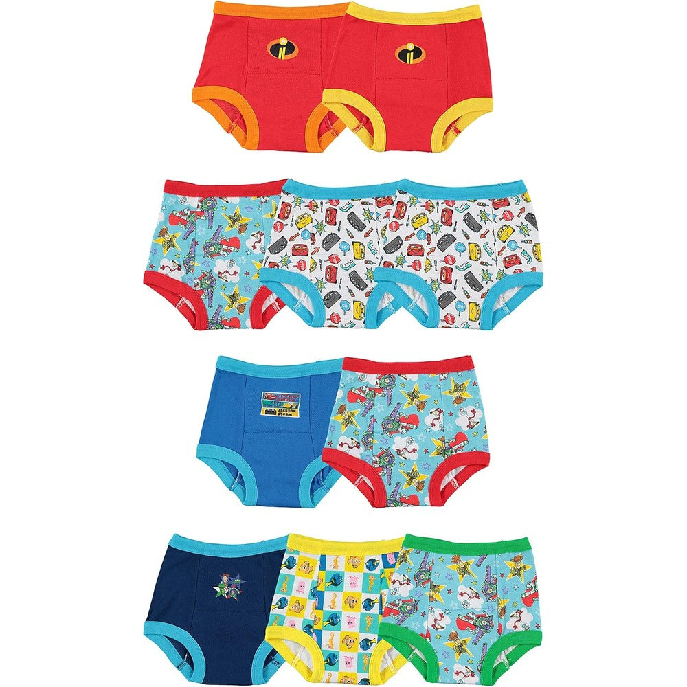 Disney Pixar boys potty training pants multipack front view showing toddler underwear designs.