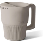 Roslim silicone baby bath rinse cup in taupe color front view for tear-free hair washing.