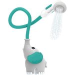 Yookidoo baby bath shower head front view of forest green elephant pump