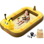 CoziBB Inflatable Toddler Travel Bed front view showing the cute bee design and yellow safety bumpers.