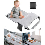 ANYSWEET Toddler Airplane Bed front view showing the grey velvet fabric extended as a seat cushion
