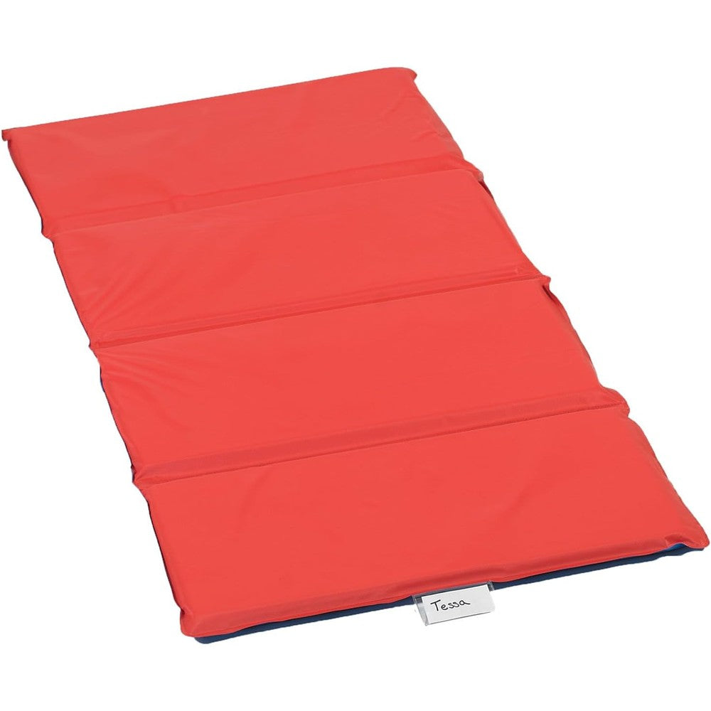 Children's Factory 1 inch thick toddler nap mat front view showing red sleeping surface