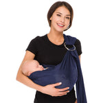 CUBY water baby sling carrier front view in dark blue mesh fabric