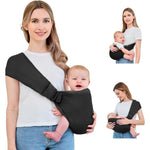 SmartSolve baby sling carrier in black showing front view position with breathable mesh fabric