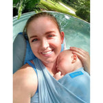 Vlokup Water Baby Sling front view of lakeblue mesh carrier wrap.