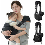 Funito baby sling carrier front view showing black ergonomic fabric and padded shoulder strap.