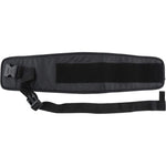 Tushbaby Waistband Extender in black laid flat showing the adjustable strap and heavy duty buckle attachment.