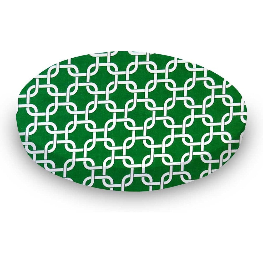 SheetWorld baby fitted round crib sheet front view showing green links pattern premium cotton baby bedding.