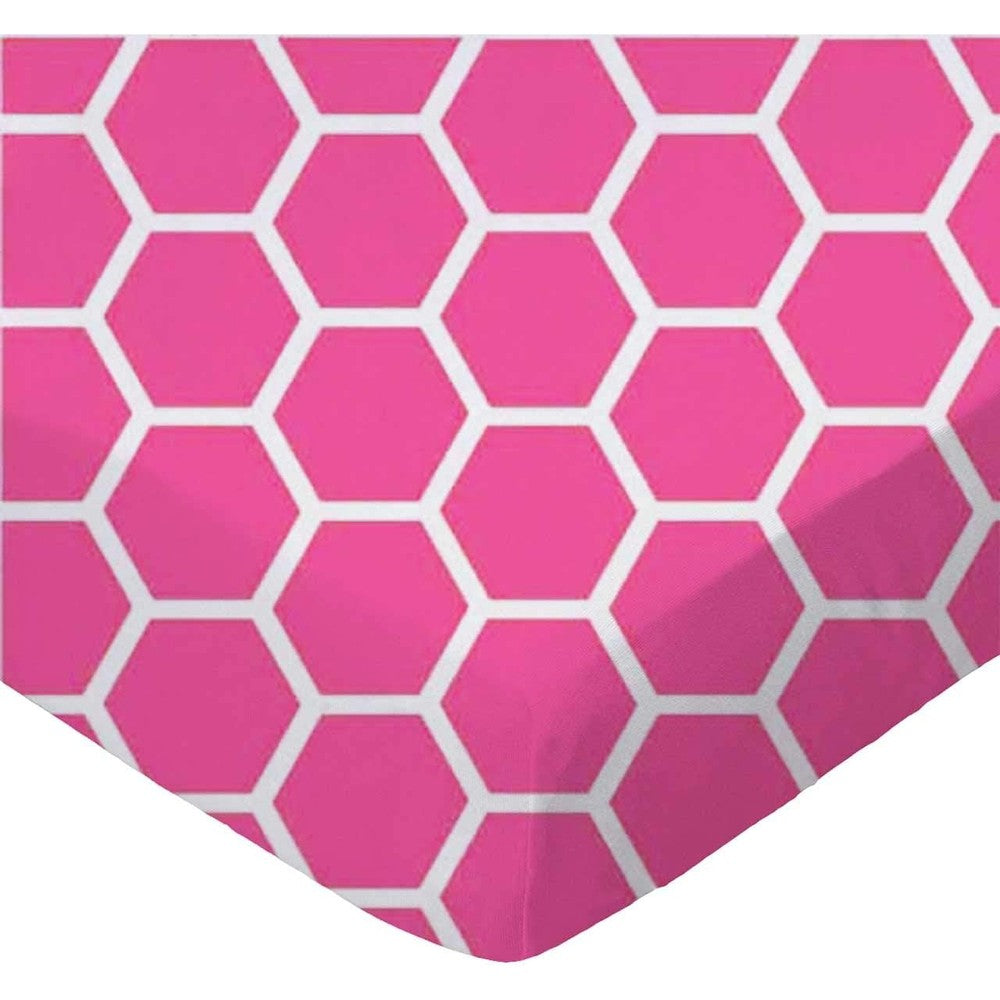 SheetWorld cotton percale moses basket sheet front view pink honeycomb pattern baby bedding