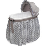 Badger Basket Wishes rocking baby bassinet in gray lantern with floor length pleated skirt & infant bedding set
