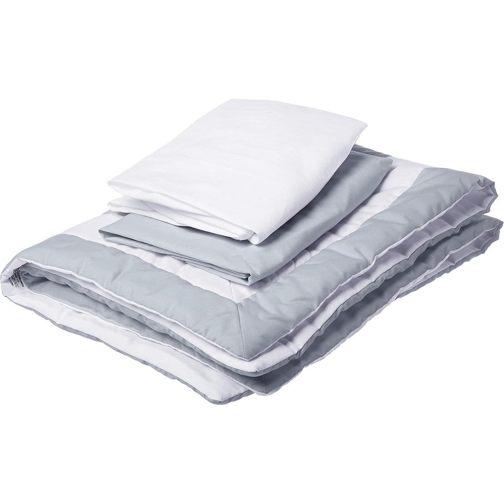 Baby Doll Modern Hotel Style Cradle Bedding Set in grey showcasing the complete three piece premium nursery layout.