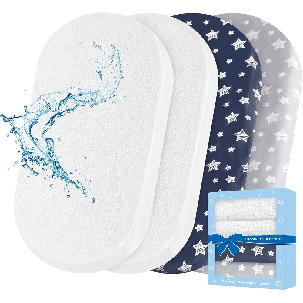 Moonsea 4-pack bassinet sheets and waterproof pad set front view