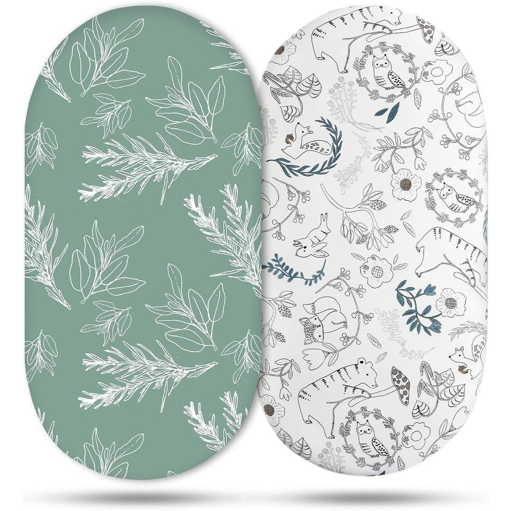 Soarwg Kids bassinet sheets front view showing botanical print