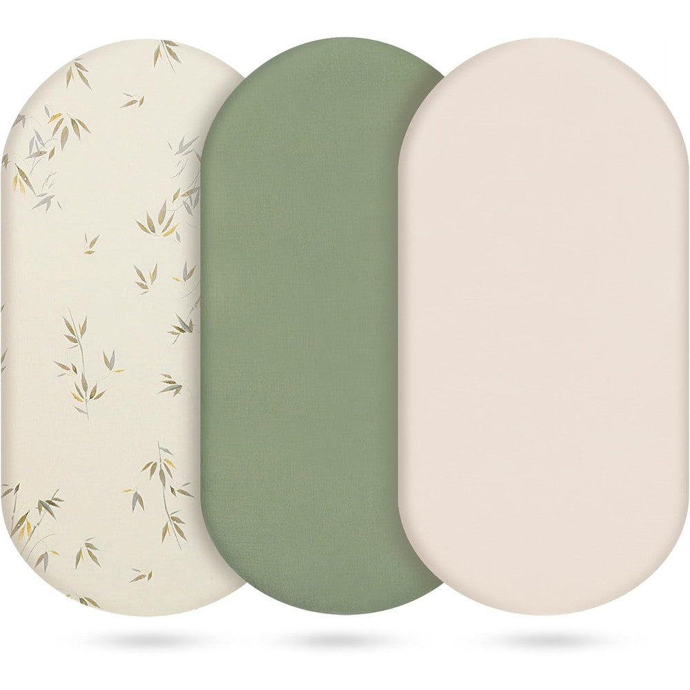 Vruelia 3-pack muslin cotton bassinet sheets in neutral green