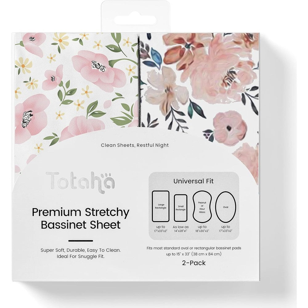 TotAha premium stretchy bassinet sheets floral design front view