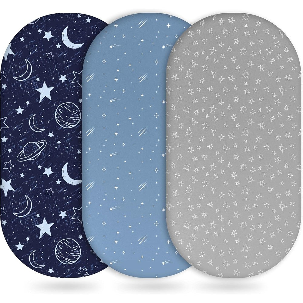 Unnivoll 3-pack bassinet sheets with planet pattern